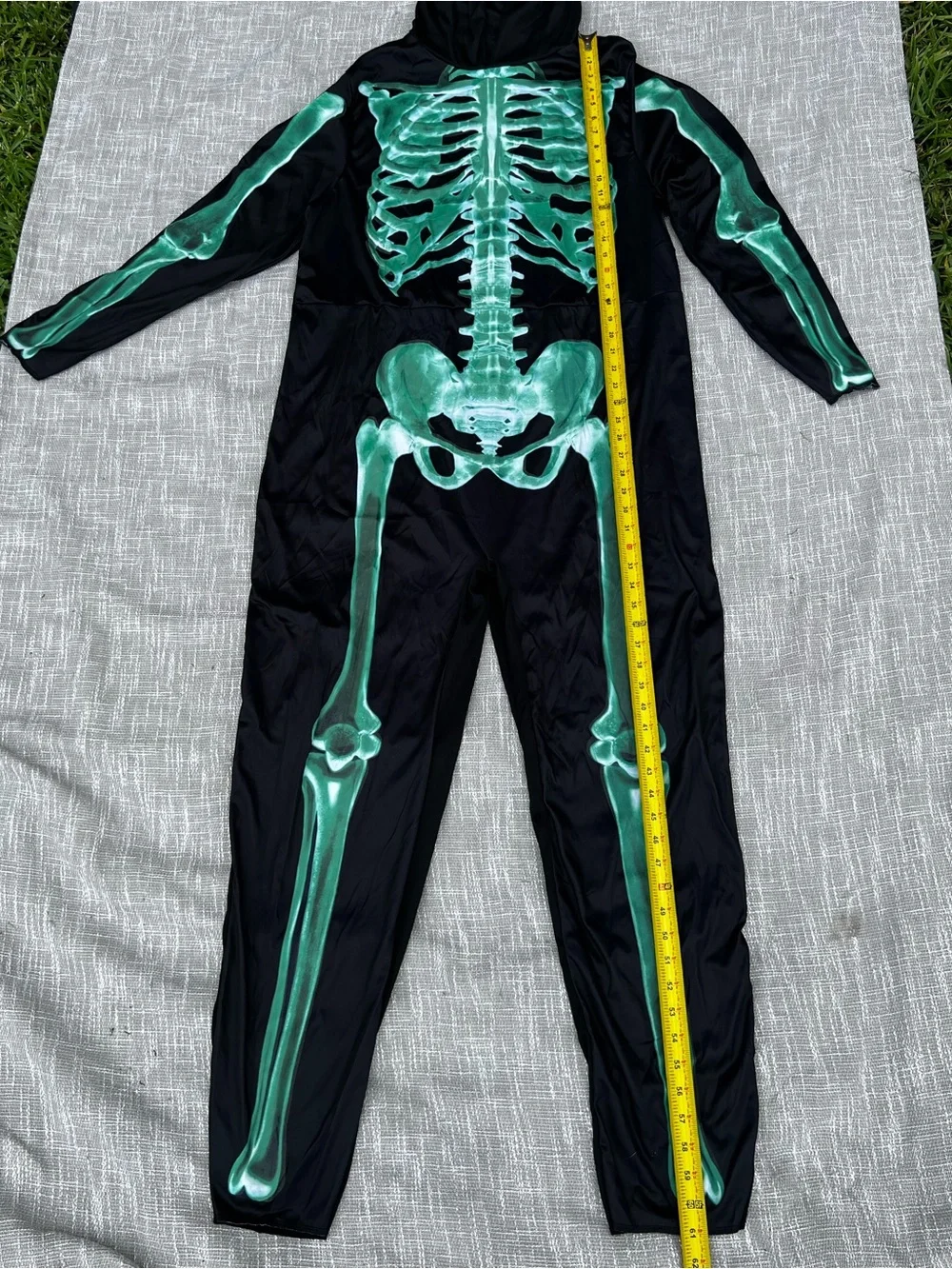 Glow in the dark Green Skeleton Costume Hoodie Jumpsuit adult large - Picture 3 of 4